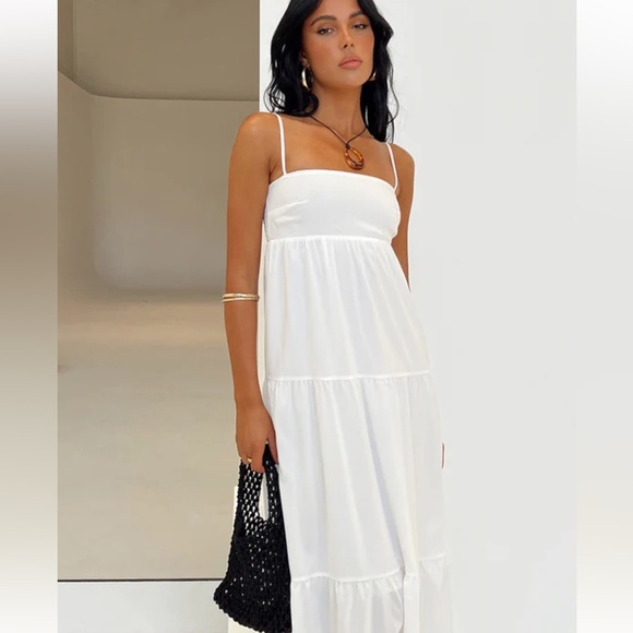 Princess Polly Dresses & Skirts - NWOT Princess Polly White Maxi Dress with Tiered Style for Casual Wear